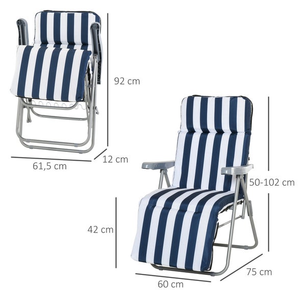Outsunny Sonnenliege, Armlehne klappbar, 2 x Klappstühle, 5 Positionen Auflage, 60 x 75 x 102 cm, Stahl, Polyester, Schaumstoff, Blau