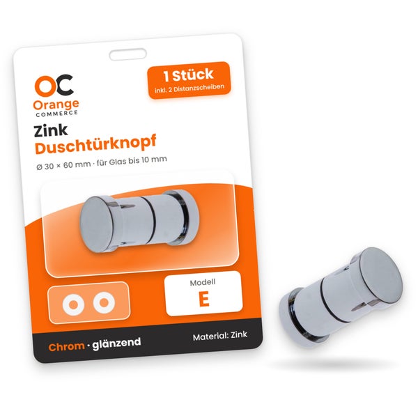 Orange Commerce Duschtürknopf aus Zink Modell E inklusive zwei Distanzscheiben für Glas bis 10 Millimeter Durchmesser 30 mal 60 Millimeter