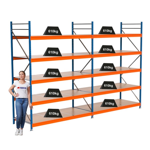 Regal mit mehreren Ebenen und einer Traglast von 610 Kilogramm pro Ebene