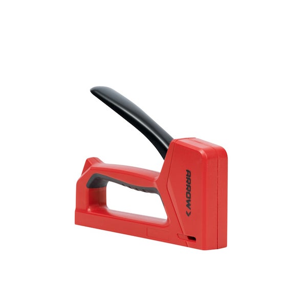Handtacker von Arrow in Rot und Schwarz mit ergonomischem Griff.