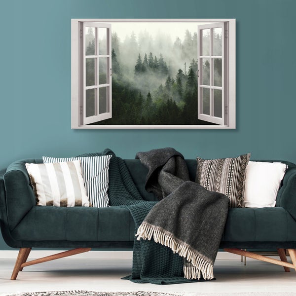 Bilder Fenster Wald Leinwandbild Wohnzimmer 120X80 cm