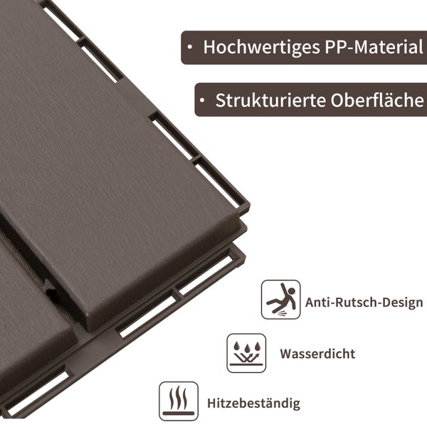 Outsunny 9 er Set Terassenfliesen, 30 x 30 cm, Kunststoff, Braun
