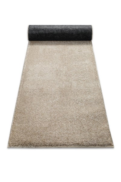 Beiger Teppichläufer mit Hochflor Struktur und Vliesrücken, Meterware.