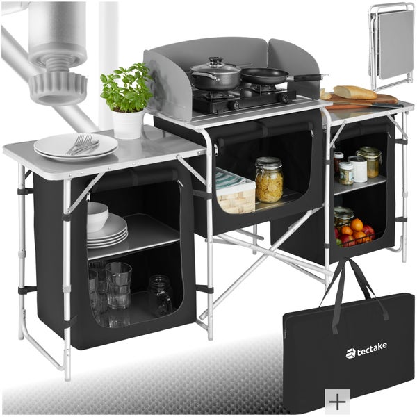 Campingküche XXL mit 5 Fächern tectake  172 x 52 x 104 cm faltbar schwarz