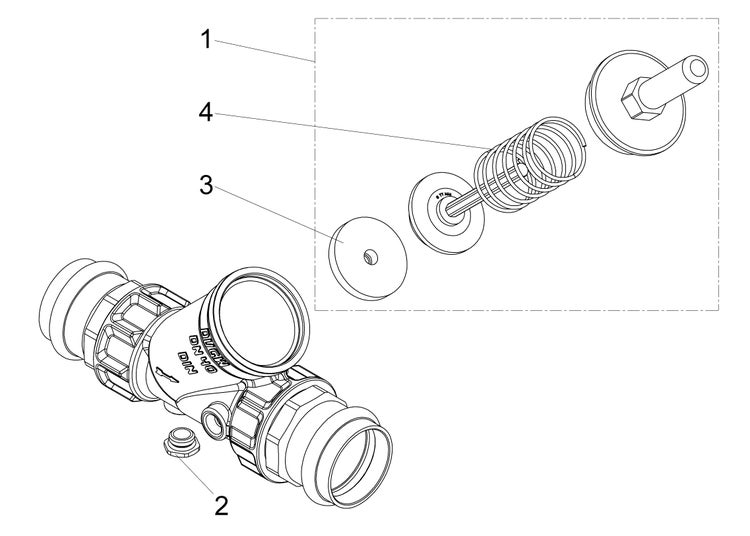 Explosionszeichnung eines Ventils Nennweite 40 mit nummerierten Einzelteilen wie Feder und Dichtungen.