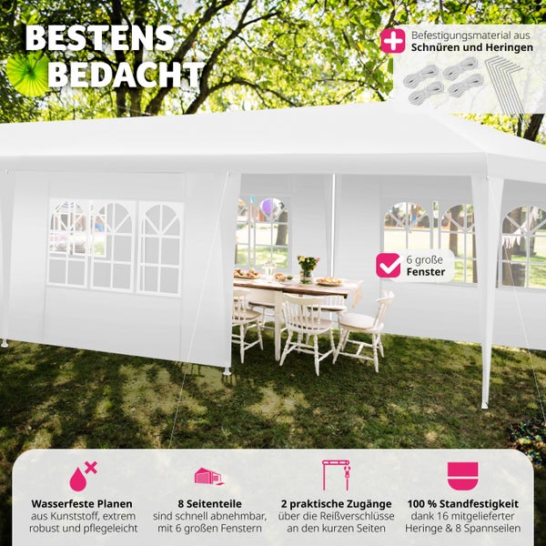 Pavillon tectake Elasa 9 x 3 m inklusive Spannseile und Heringe