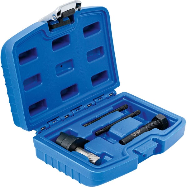 Werkzeugsatz im geöffneten, blauen Kunststoffkoffer