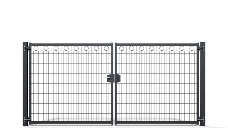 Gartentor ZAUNGURU BASIC-Line Berlin Kreis aus Metall, Höhe: 163cm, Breite: 361cm, 2-flügelig inkl. Pfosten, Schloss und Zubehör, Feuerverzinkt und in RAL 7016 Anthrazitgrau pulverbeschichtet
