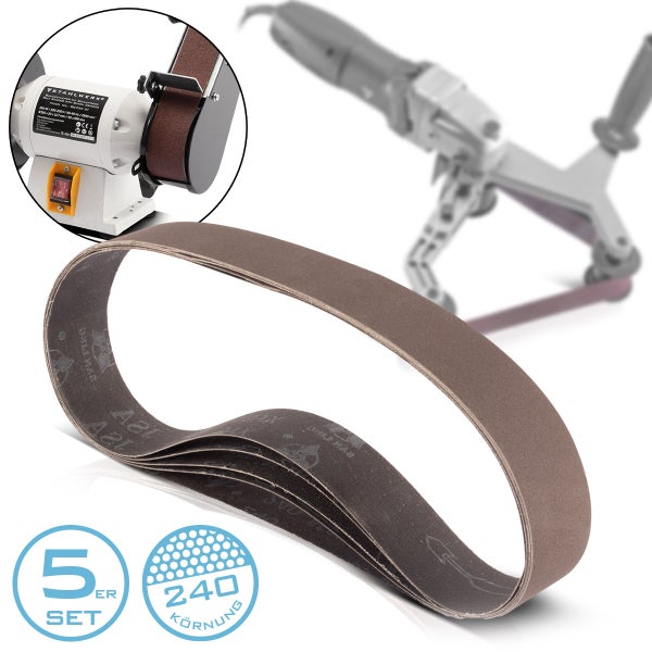 Schleifband 5er Set mit 240er Körnung für Bandschleifer, passend für stationäre und mobile Schleifmaschinen.