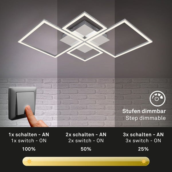 LED Deckenleuchte schwenkbar Dimmbar 48 W silber Metall-Kunststoff Briloner
