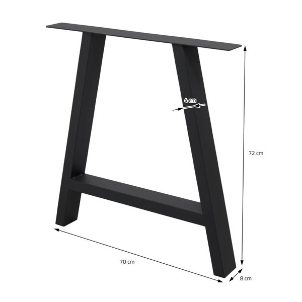 ECD Germany 2x Tischbeine A-Form A-Design, 70 x 72 cm, Schwarz, aus pulverbeschichtetem Stahl, Industriedesign, Metall Tischkufen Tischuntergestell Tischgestell Möbelfüße, für Esstisch Schreibtisch