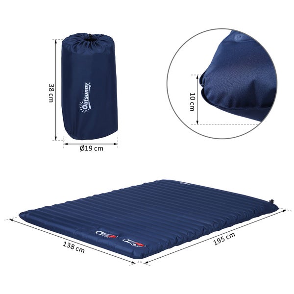 Outsunny Luftmatraze, Aufblasbares Luftbett, Camping Matraze, Schlafmatte, kunststoff, Polyester Pongee Navy blau, 195 x 138 x 10 cm