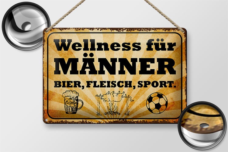 Blechschild Spruch 30x20cm Wellness Männer Bier Fleisch
