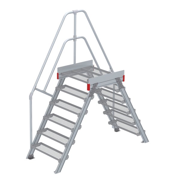 Industrielle Treppe aus Metall mit Handlauf für den sicheren Aufstieg