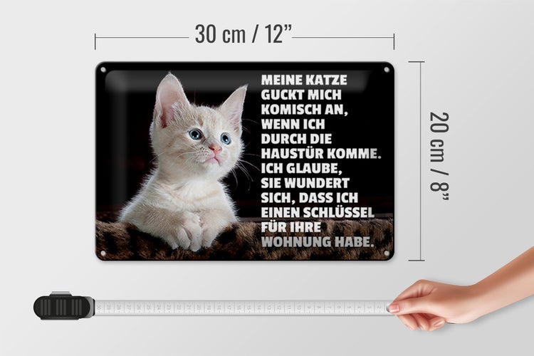 Blechschild Spruch 30x20cm Katze guckt mich komisch an