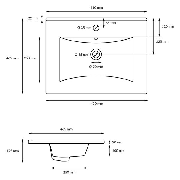 ECD Germany Waschbecken Waschtisch 610x465x175 mm Keramik Weiß inkl Ablaufgarnitur mit Überlauf Einbaubecken Einbauwaschbecken Handwaschbecken Einbauwaschtisch Aufsatzwaschbecken Spülbecken Wasserfall