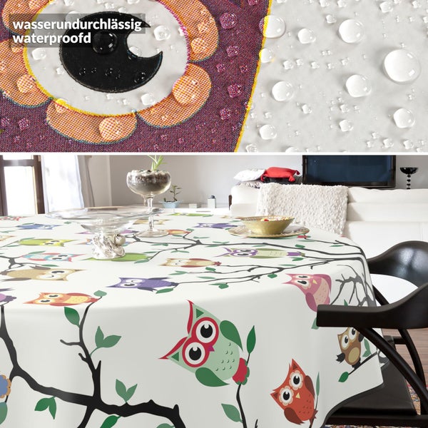 Runde Tischdecke mit Eulendesign und wasserabweisender Oberfläche