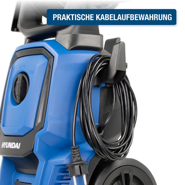 Hyundai Hochdruckreiniger mit integrierter Kabelaufbewahrung für das Stromkabel.