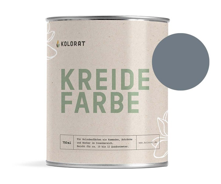Kolorat Kreidefarbe für Möbel - ein dunkles, samtiges Blaugrau - Farbton Nachtwind Nr. 119. Matter Kreidelack für innen - Möbellack, Möbelfarbe - Holzfarbe - Kreidefarbe für Holz