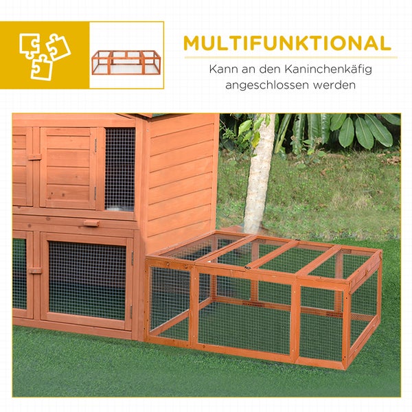 PawHut Hasenstall Kaninchenstall aus Tannenholz Winterfest Hasenkäfig mit aufklappbar Dach 180x90x48 cm Kaninchenkäfig Outdoor Kleintierstall für Kleintiere Hasen Kaninchen Meerschweinchen Orange