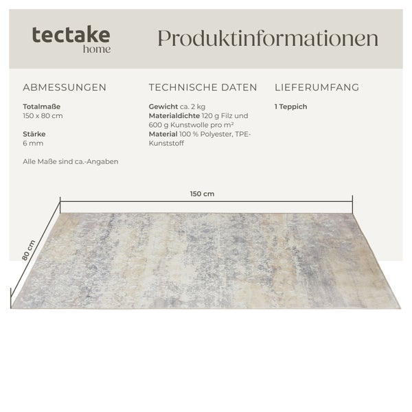 Vintage Designer Teppich tectake rutschfeste Unterfläche verschiedene Größen 80 x 150 cm