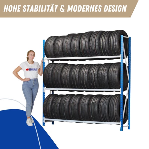 PROREGAL Reifenregal Maximus Pro HxBxT 200 x 200 x 40 cm 3 Ebenen 140 kg Fachlast Lichtblau-Lichtgrau