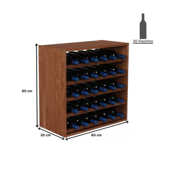 PROREGAL Modulares Weinregal Vincellar Mod HxBxT 60 x 60 x 30 cm Standard Modul Für 30 Flaschen Massives Kiefernholz Braun Geölt