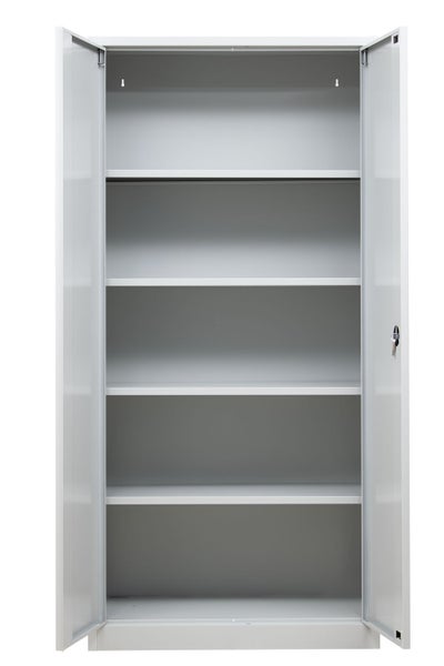 PROREGAL Flügeltürenschrank Badger 4 Fachböden Eurolock Griff Sockel HxBxT 195 x 92 x 42 cm Grau Lackiert