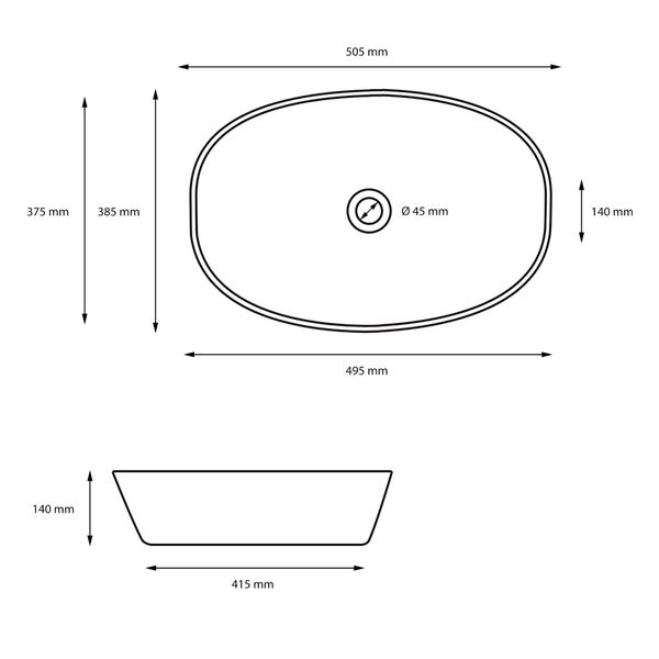 ML-Design Waschbecken aus Keramik Schwarz 505x385x140 mm mit Ablaufgarnitur, Abgerundeten Ecken, Aufsatzwaschbecken, Moderne Waschtisch Waschschale Waschplatz Handwaschbecken, für Badezimmer/Gäste-WC