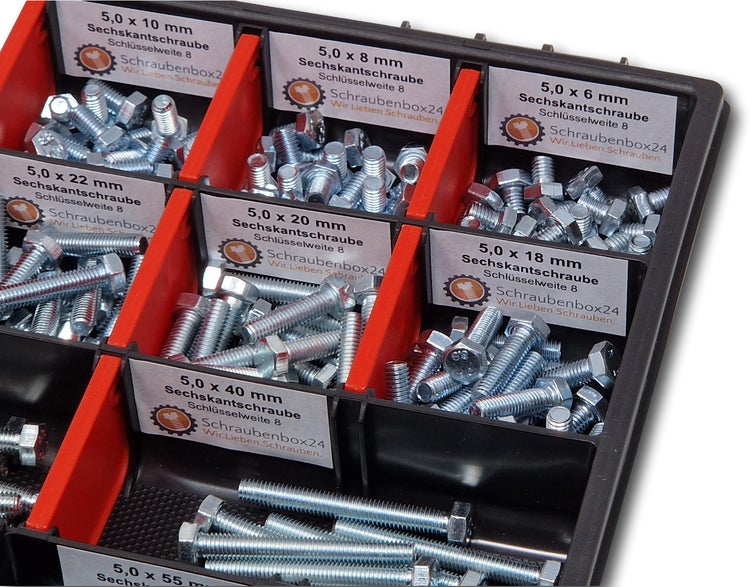 Sechskantschrauben Sortiment M5 // 6mm-60mm 300 tlg Schraubenbox DIN 933/ISO4017 Vollgewindeschrauben Maschinenschrauben Gewindeschrauben Sechskantschrauben