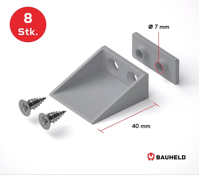 Acht Stück Winkelverbinder 40 mm inklusive Schrauben