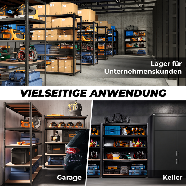 ALL Premium Schwerlastregal 180x150x40cm Schwarz – Bis 1250 kg belastbar, höhenverstellbar, Stecksystem, ideal für Lager, Garage & Keller