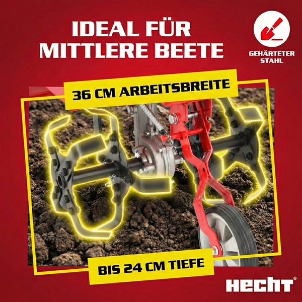Hecht Motorhacke mit 36 Zentimeter Arbeitsbreite für mittlere Beete