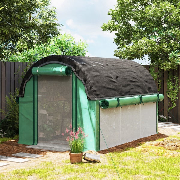 Outsunny Gewächshaus 3 x 2 x 2 m Foliengewächshaus mit 6 Fenster, Rolltüren, Aufrollbar Seitenwänden, UV-beständiger Folientunnel, Winterfest Tomatenhaus mit Erdanker, Grün