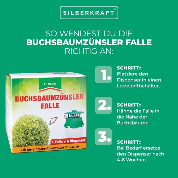 Buchsbaumzünsler-Falle mit 6 Pheromon-Dispensern – Trichterfalle zur Überwachung des Falterflugs – Früherkennung bei Zünslerbefall – Wiederverwendbar – Für Garten, Buchsbaum & Ziergehölze