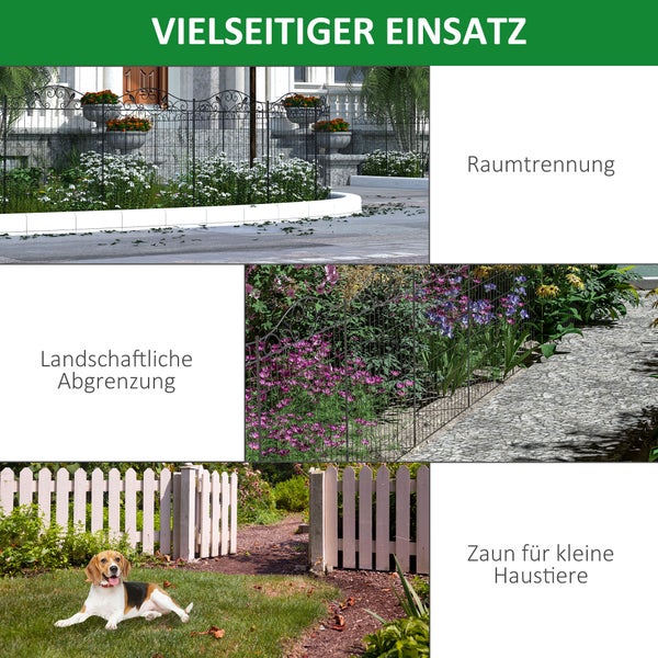 Outsunny Gartenzaun, Gitterzaun für Balkon, Garten, 365 x 112 cm, Metall , Schwarz
