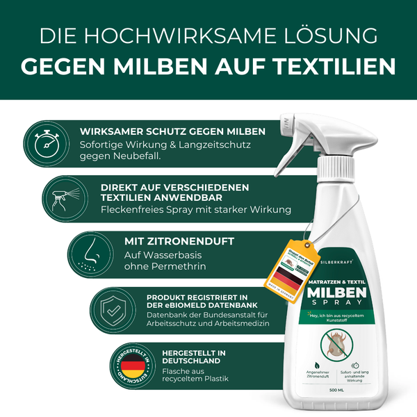 Silberkraft Flohspray für Umgebung 500ml, effektives Flohmittel gegen Flöhe, Zecken & Milben,  Flohspray für Wohnung und Möbel, ideal für Textilien, Hundebetten, Teppiche & Polster
