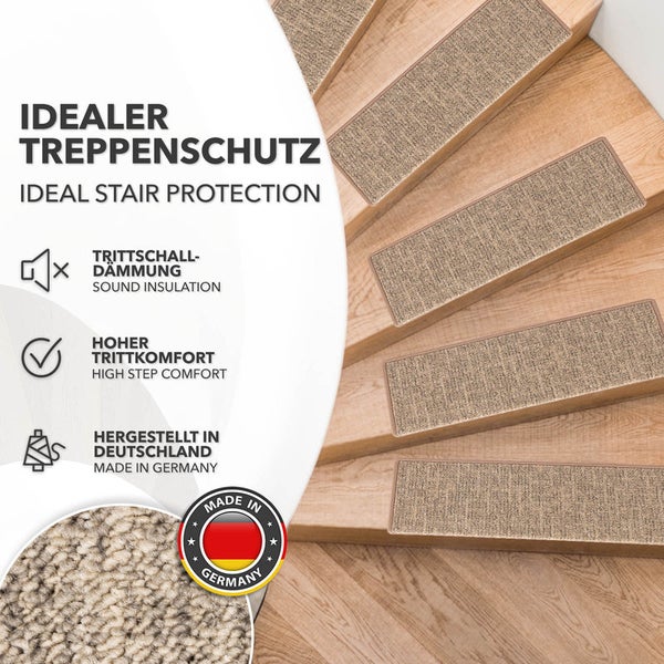 FLOORDIREKT Stufenmatte Alto - Selbstklebend - Beige - Rechteckig - 23,5 x 65 cm