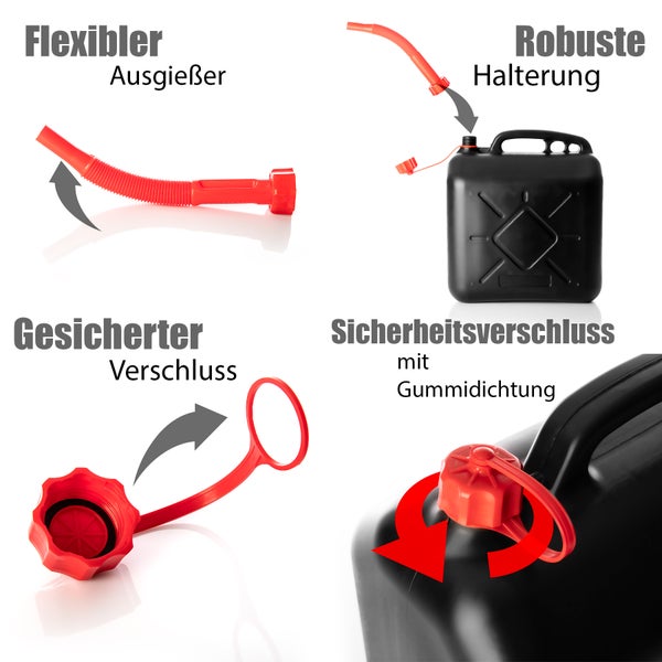 BigDean 2 Stück Benzinkanister 10L mit flexiblem Ausgießer - Kraftstoffkanister für Benzin & Diesel - UN-Zulassung handlicher Kanister Dieselkanister Reservekanister - Made in Europa