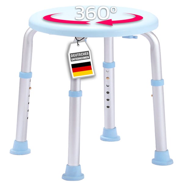 Drehbarer Duschhocker mit Höhenverstellung und Deutsches Unternehmen Label