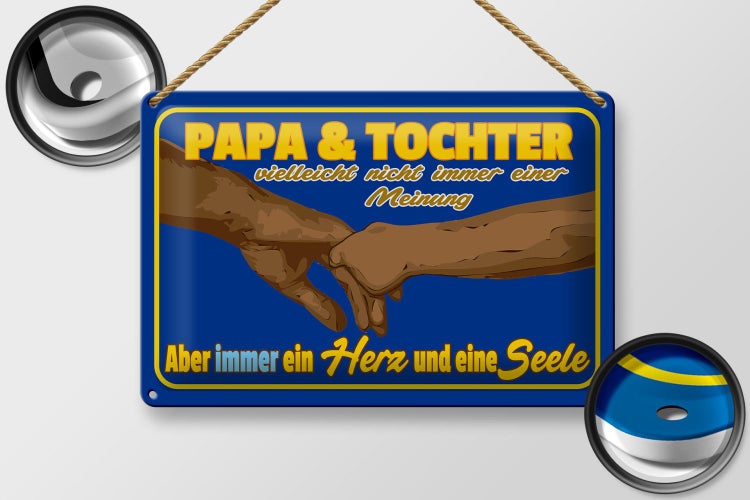 Blechschild Spruch 30x20cm Papa und Tochter ein Herz Seele