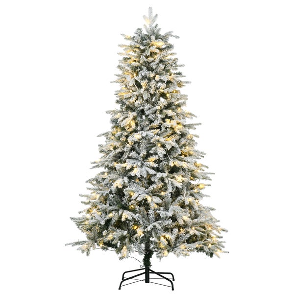Geschmückter, beschneiter Weihnachtsbaum mit integrierter Beleuchtung und 250 LEDs