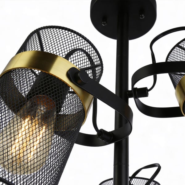 Deckenleuchte mit schwarzen Lampenschirmen im Gitterdesign