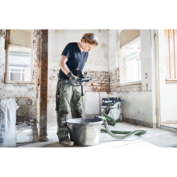 Festool Rührwerk MX 1000 RE EF mit Rührstab, Gabelschlüssel und weiterem Zubehör.