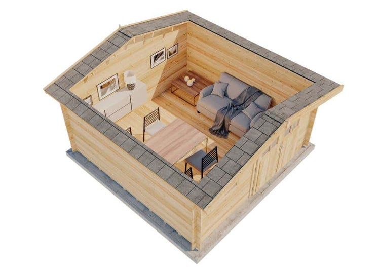 Gartenhaus Valeria-28 mit Fußboden aus Holz, Gerätehaus 428x427, 14,67 m², 28 mm Wandstärke, Holzhaus in Blockbohlen-Bauweise inkl. Fenster und Leimholztür Naturbelassen