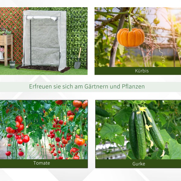 Outsunny Gewächshaus mit PE-Gitterfolie, Tür, winterfest Foliengewächshaus aus Stahl, Treibhaus für Balkon, Garten, Tomatenhaus 101 x 50 x 150 cm, Tomatengewächshaus für Tomaten, Gemüse, Blumen, Weiß