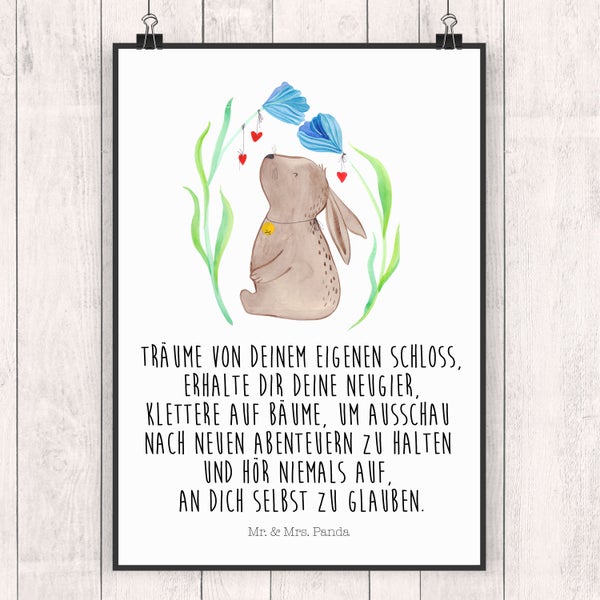 Mr. & Mrs. Panda DIN A5 Poster Hase Blume - Weiß
