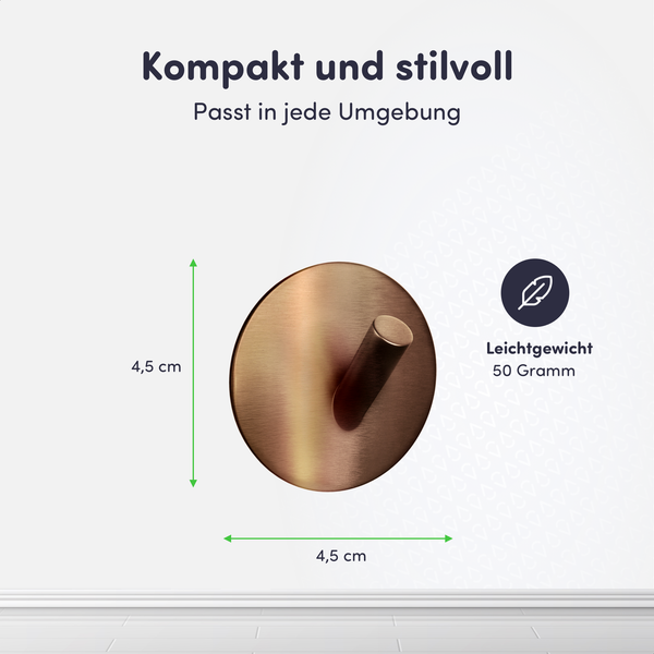 Runder bronzefarbener Wandhaken mit den Maßen 4,5 Zentimeter mal 4,5 Zentimeter und einem Gewicht von 50 Gramm.