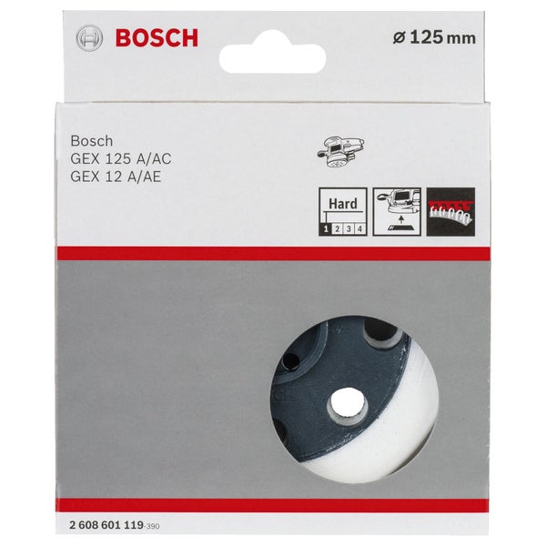 Bosch Schleifteller mit einem Durchmesser von 125 Millimetern in der Verpackung