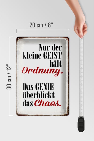 Blechschild Spruch 20x30cm Geist hält Ordnung Genie Chaos